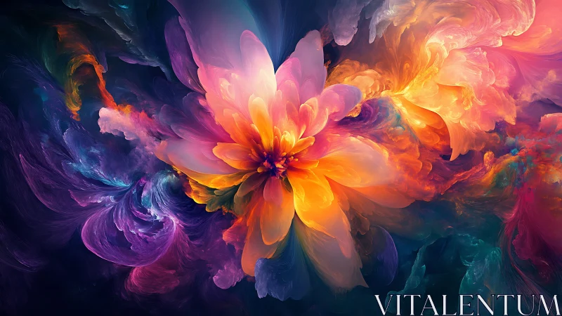Vibrant fractal flower exploding through cosmic color field.