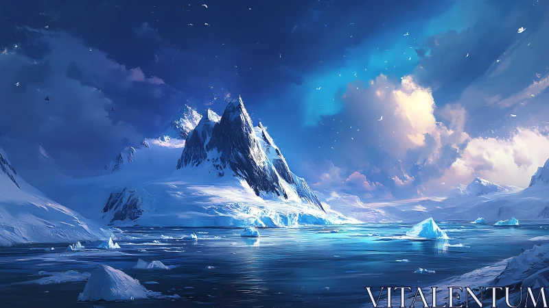 Glacial spire under auroral sky unites light and frozen sea