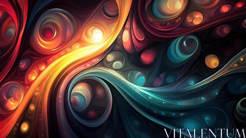 Swirling rivers of color weaving through glowing orbits.