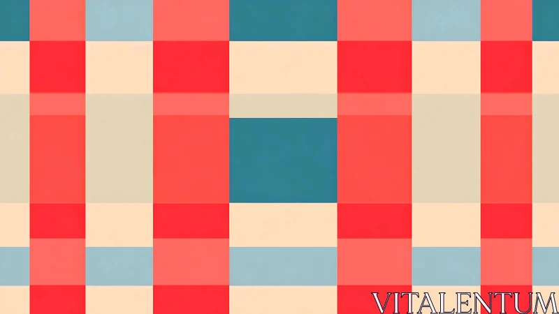 Bold geometric plaid pattern balances teal and coral blocks.