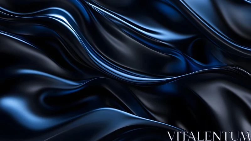 Shiny dark blue metallic waves in elegant abstract digital art.