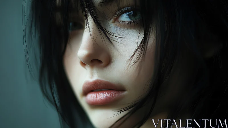 Close portrait shows pensive woman with tousled dark hair