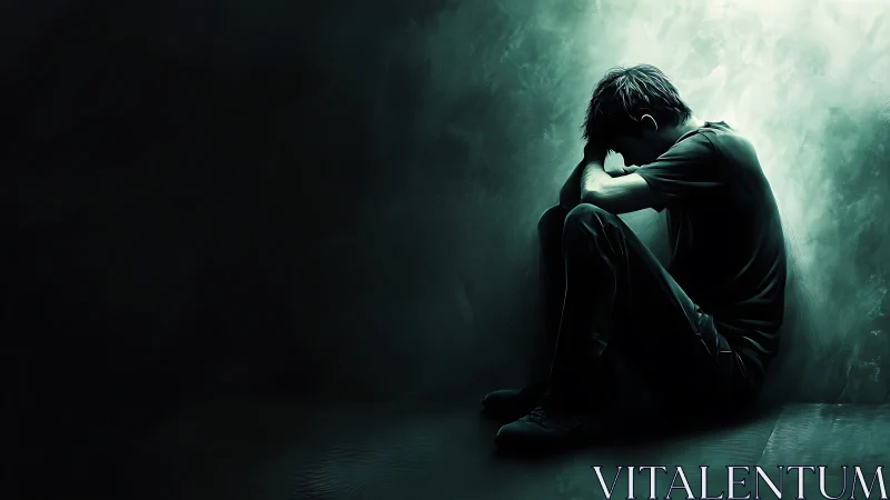 Quiet moment of struggle as a lonely teen sits in shadow