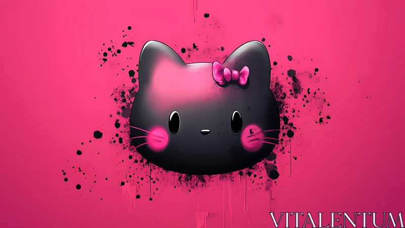Glossy black cat icon with neon pink graffiti splatter on magenta