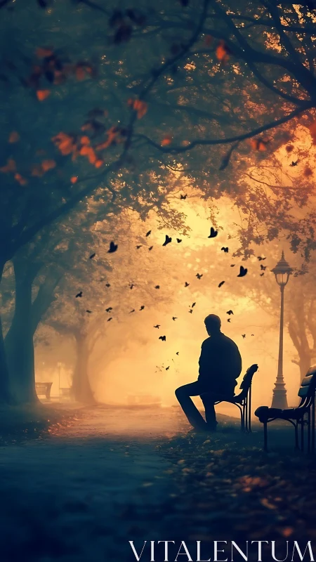 Quiet autumn evening with a thoughtful soul in the park.