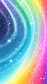 Iridescent rainbow arcs curve through dense starlit field.