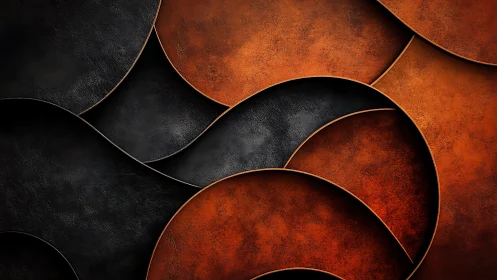 Abstract leather texture with layered black and copper curves.