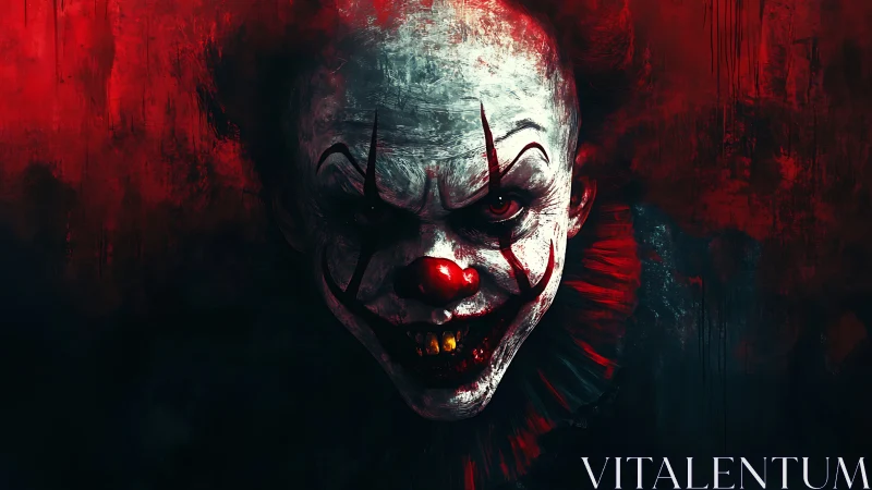 Sinister demonic clown emerges from a blood red darkness