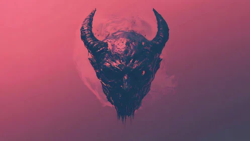 Mystic horned skull drifts within glowing pink shadows
