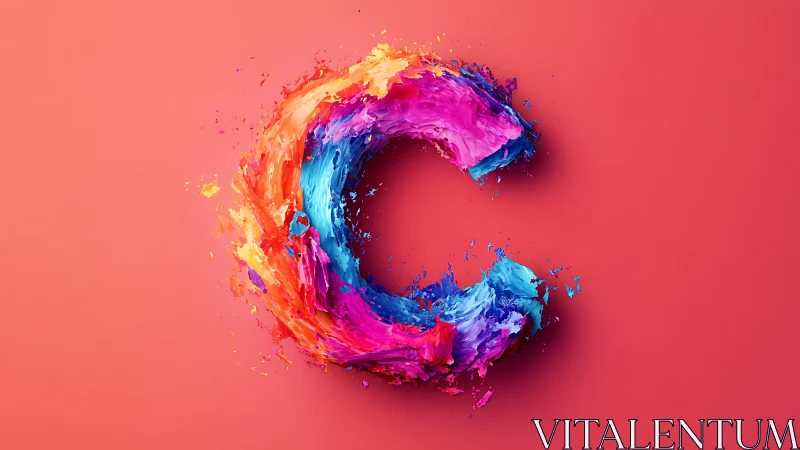 Vibrant paint-sculpted letter C on coral gradient field.