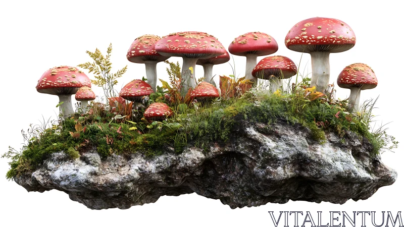 Mushroom archipelago floats through crisp white nothingness