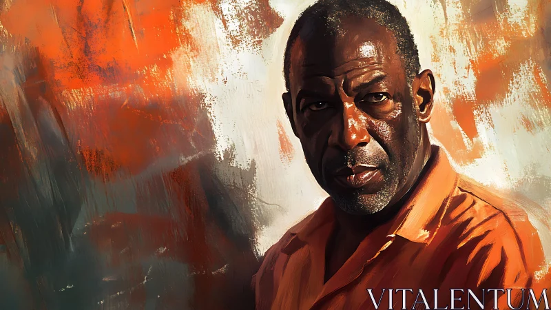 Textured digital portrait against kinetic abstract chroma field.