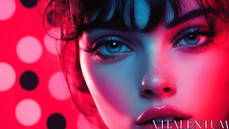 Neon-lit portrait captures intense gaze in close-up view
