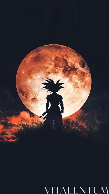 Lone spiky warrior crowned by a blazing blood moon glow.