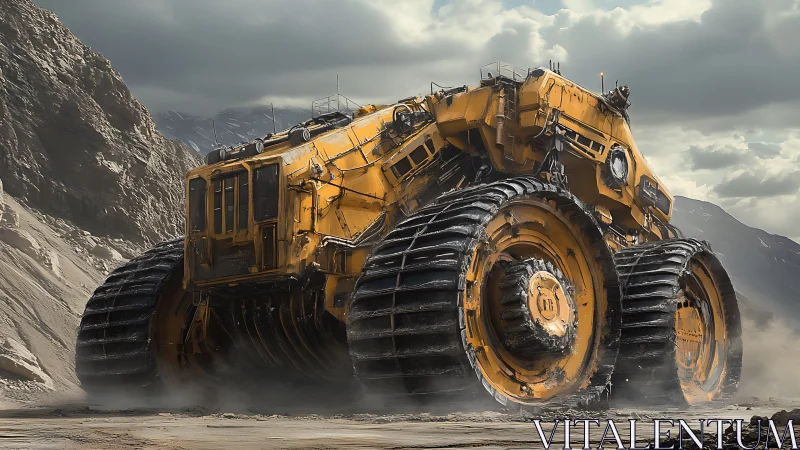 Mountain-crushing titan rolls forward through dusty twilight