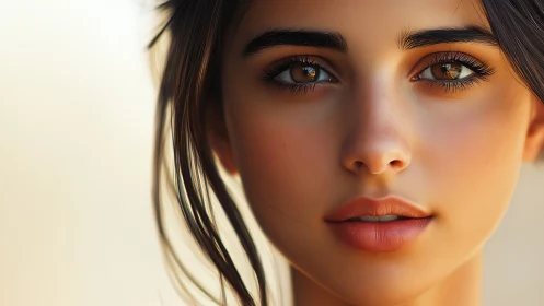 Digital portrait of young woman with detailed warm lighting.