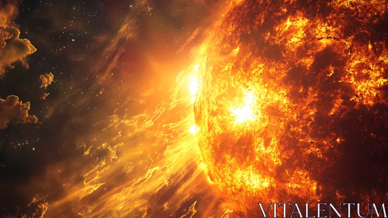 Stellar surface erupts with molten flares in deep space view