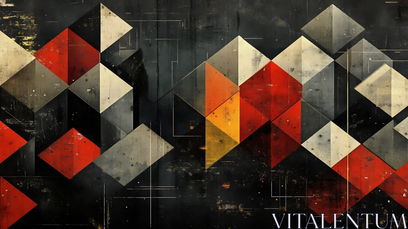 Isometric geometric panels map depth with worn industrial texture