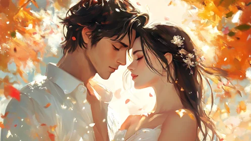 Two souls enveloped in autumn's golden embrace of love.