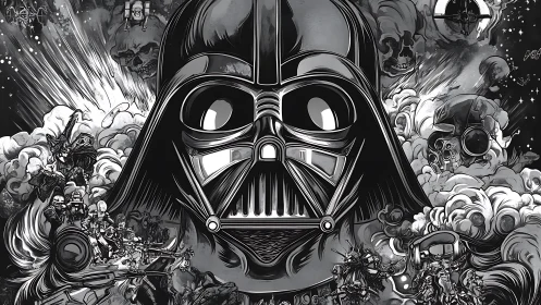 Comic-style monochrome villain montage with dynamic linework.