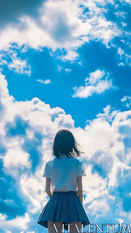 Backlit anime figure under cumulus-rich deep sky matrix.