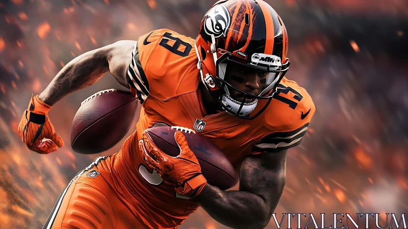 Explosive football runner charges ahead in blazing orange armor