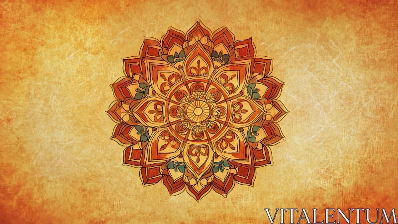 Radial mandala artwork sits centered on textured canvas