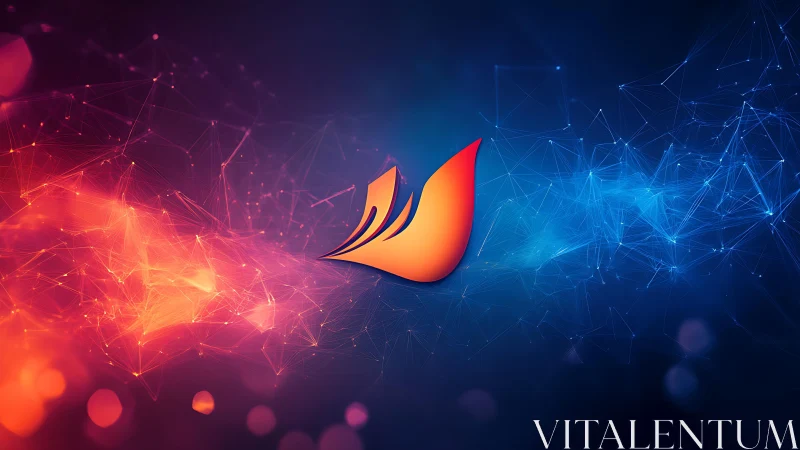 Abstract digital phoenix logo with fiery and cool color contrast.