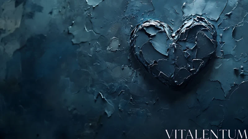 Cracked surface with heart-shaped fracture pattern and crystalline formations.