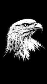 Monochrome eagle head profile in high contrast on black.