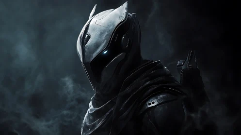 Cybernetic enforcer portrait in low key tactical lighting.