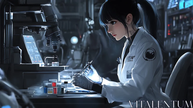 Lab scientist processing samples in futuristic lab scene.
