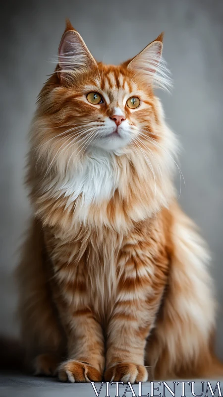 Orange and White Long-Haired Cat Portrait.