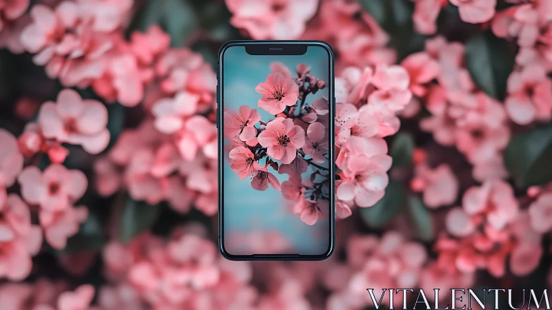 Cherry Blossoms Frame the Glowing Display Screen