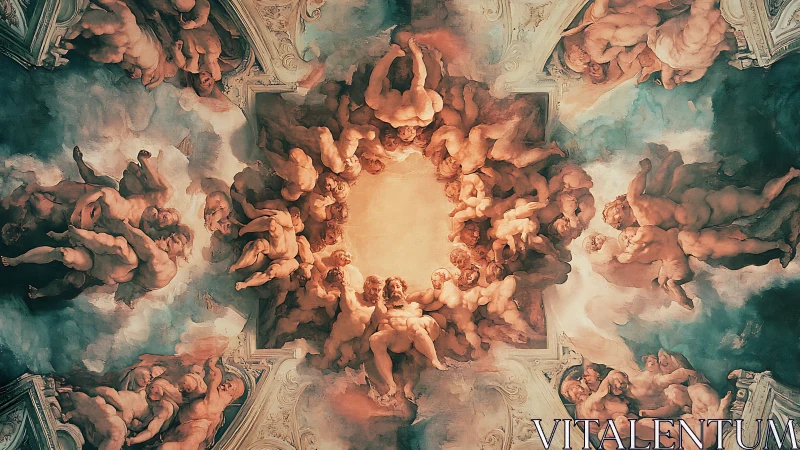Radiant Baroque angels swirling around a sunlit heaven.