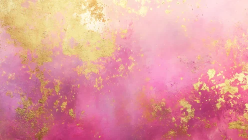 Gold leaf drifts across radiant pink abstract gradient field