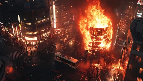 Urban Inferno: Explosive Conflagration Engulfs Metropolitan Street