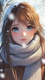 Winter-bright anime girl wrapped in a soft cozy scarf.