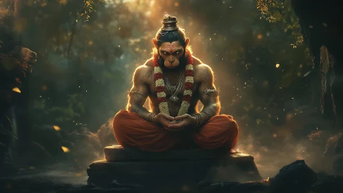 Forest deity of devotion glows softly in meditative stillness