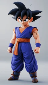 Stylized anime warrior in vivid blue-orange training gi.
