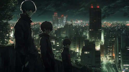 Midnight sentinels brood above a neon-drowned cityscape.