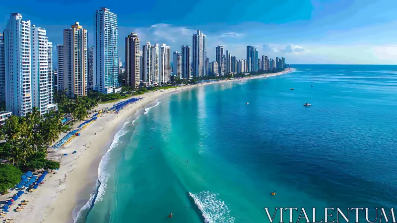 High-rise oceanfront skyline overlooking turquoise bay.