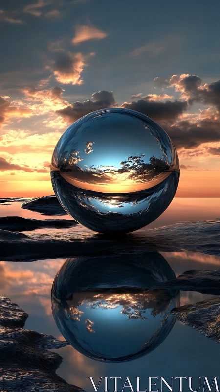 Mirrorworld horizon orb cradling twin reflected sunsets.
