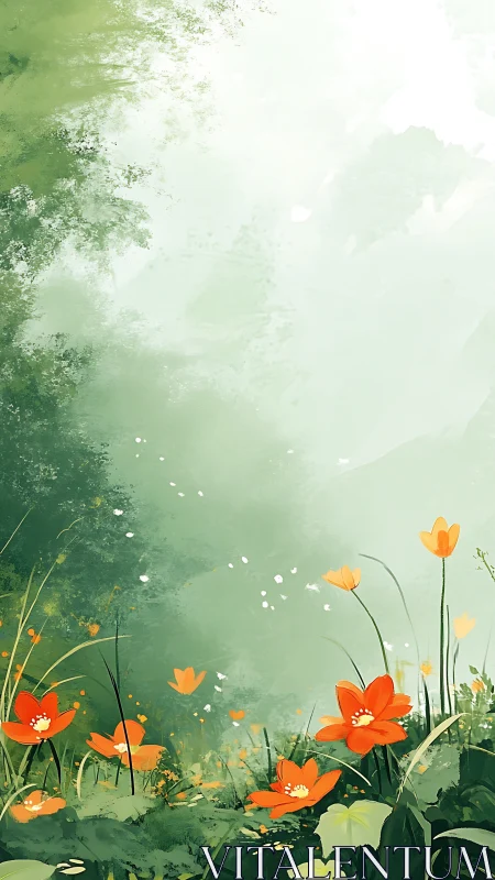 Garden of Amber Blooms Beneath Verdant Canopy.