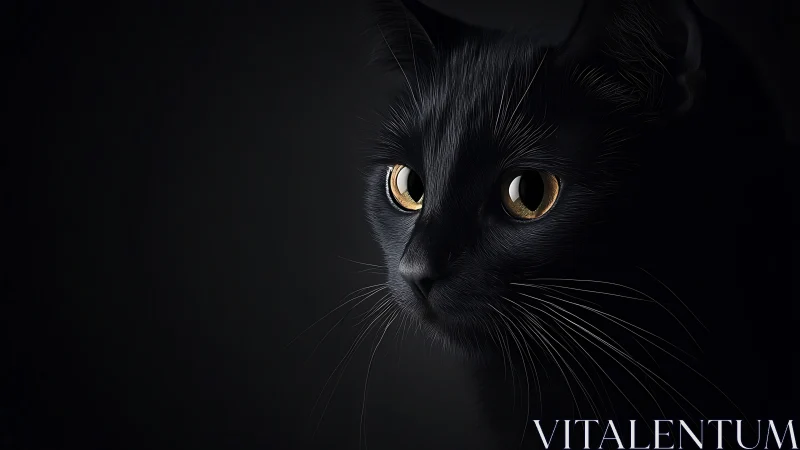 Black Felid Frontal Portrait with Luminous Amber Ocular Geometry