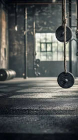 Quiet morning weight room capturing strength in stillness.