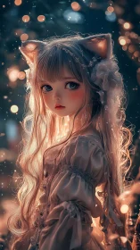 Backlit catgirl portrait with volumetric bokeh and soft rim lighting