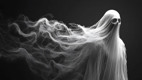 Ethereal ghost figure with flowing spectral smoke shroud.