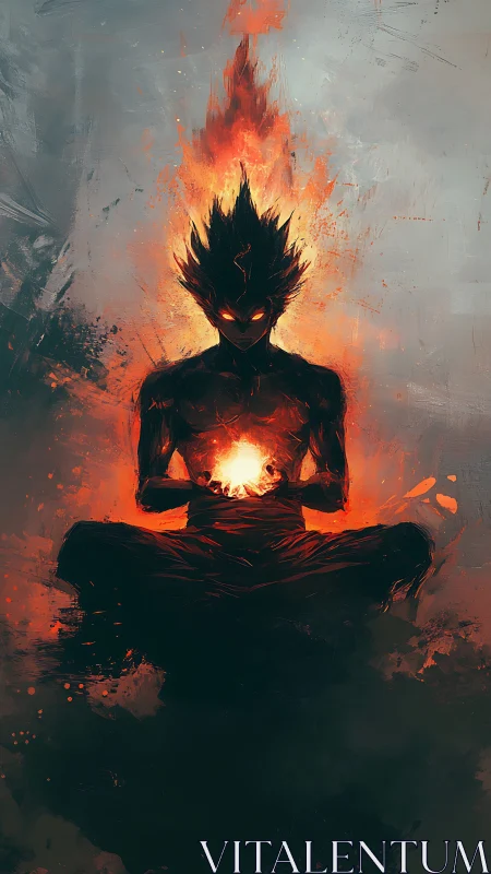 Fireborn guardian meditates with a glowing inner power.
