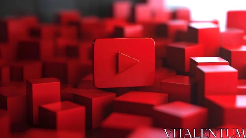 YouTube Play Button Icon on 3D Red Cubes, Modern Digital Art.